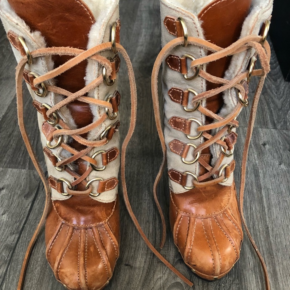 Michael Kors leather, studded, heeled boots, size 8